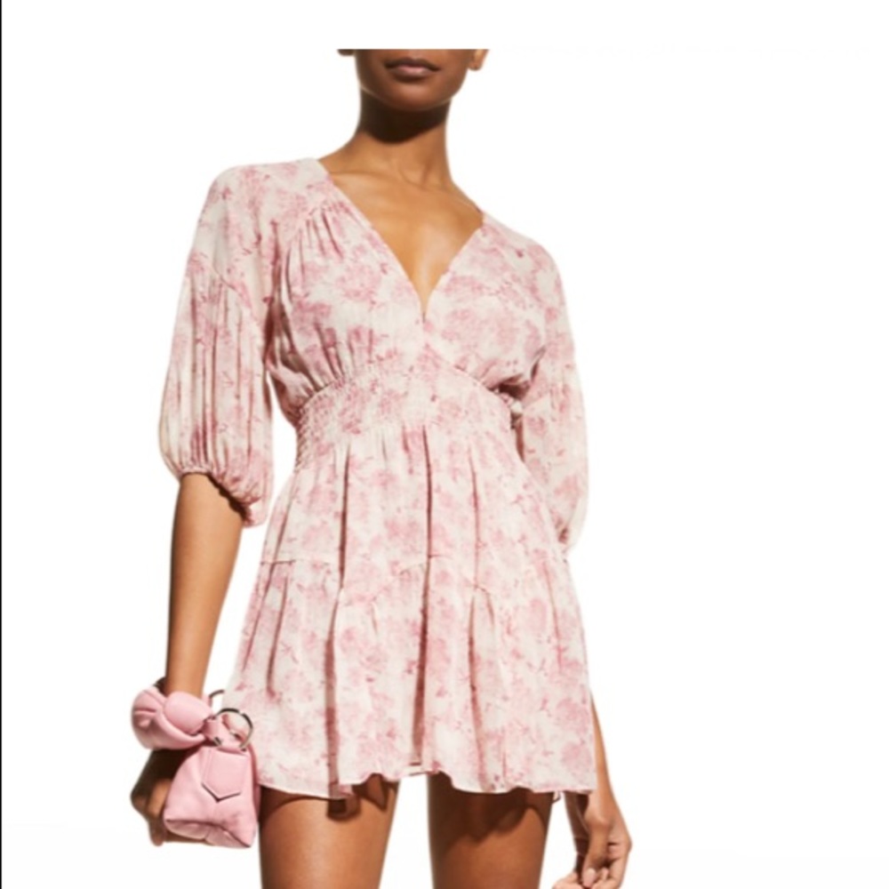 Beautiful  Misa Seven Puff-Sleeve Floral Mini
Dress Pink Verdana